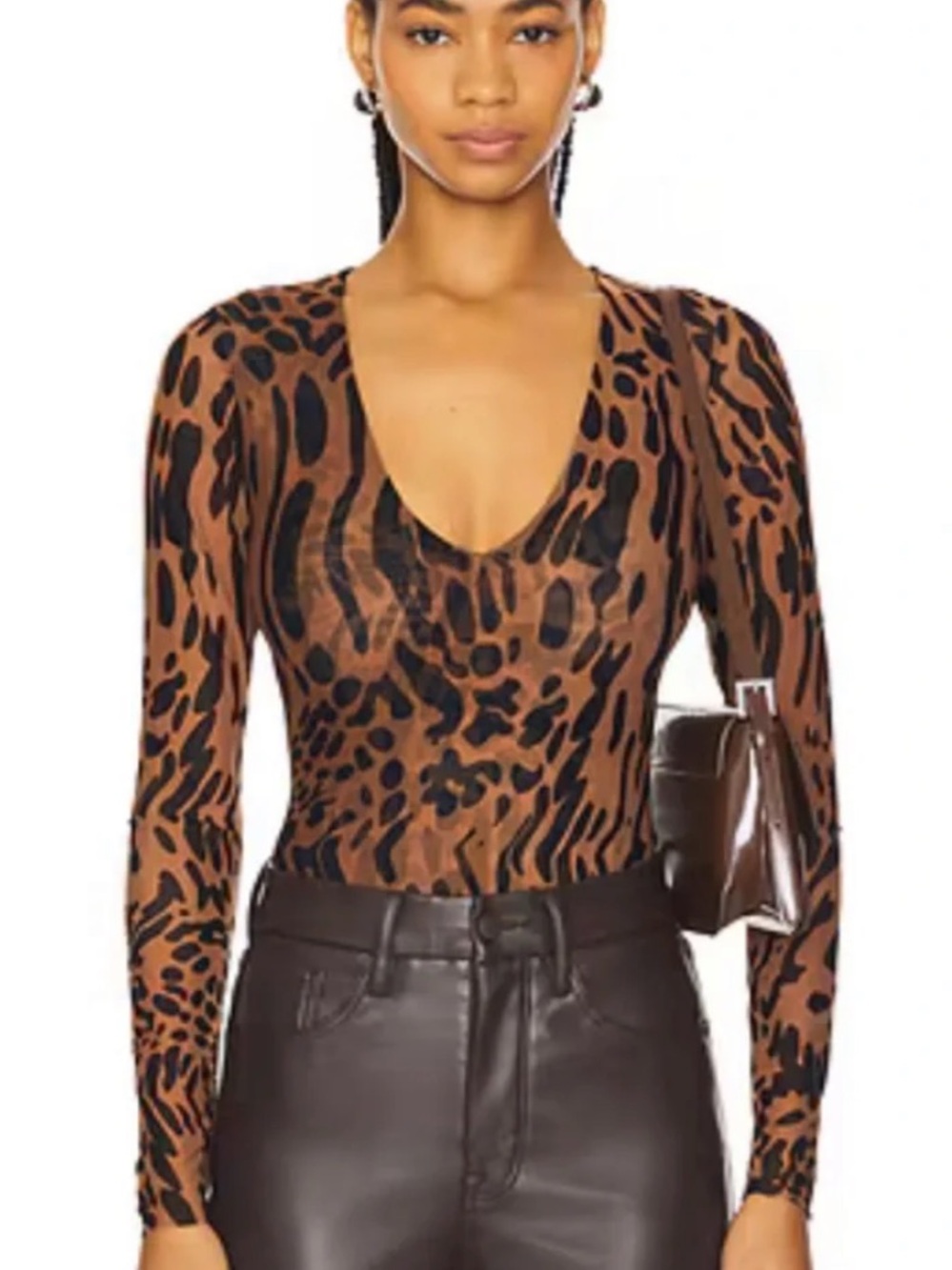 Good American Brown and Black Animal-Print Short Sleeve Shirt - Picture 2 of 3